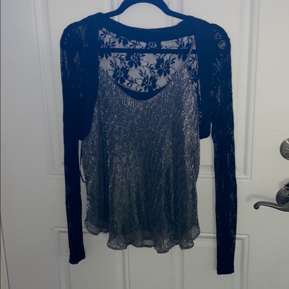 Sparkly tank with black lace shrug